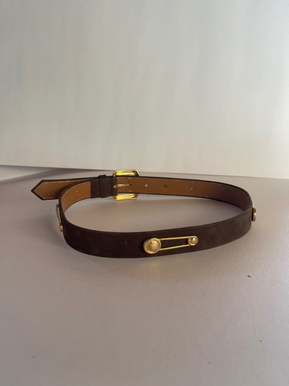 Brown Suede Belt with Gold Buckle - Picture 8 of 8